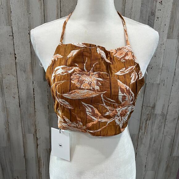 New! Milkwhite Revolve Cropped Open Back Top Burnt Orange Floral Womens Small - Picture 3 of 10